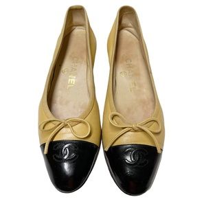 Chanel Vintage Black Toe Cap Ballet Flat Shoes